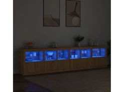 Aparador con luces LED roble Sonoma 283x37x67 cm