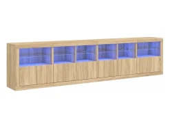 Aparador con luces LED roble Sonoma 283x37x67 cm