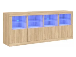 Aparador con luces LED roble Sonoma 163x37x67 cm ES103483