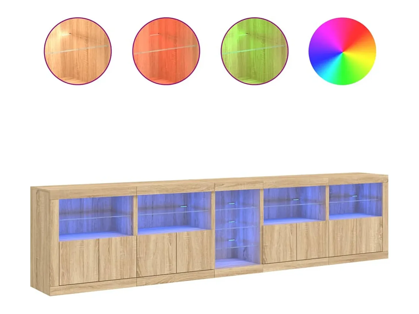 Aparador con luces LED roble Sonoma 283x37x67 cm
