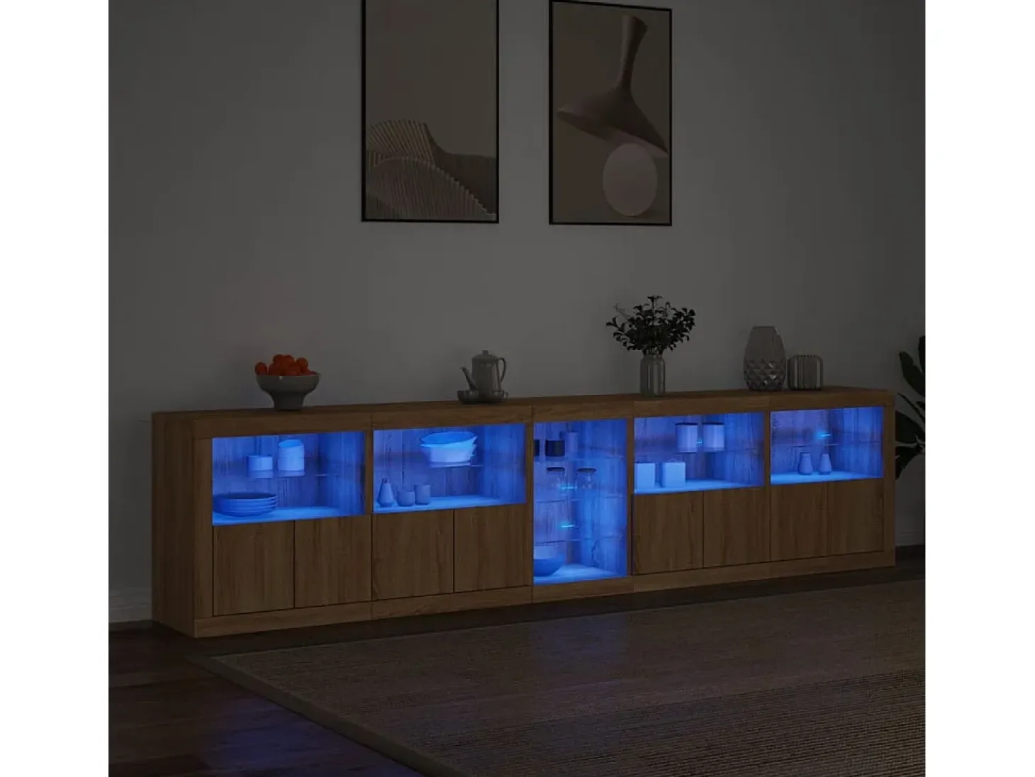 Aparador con luces LED roble Sonoma 283x37x67 cm