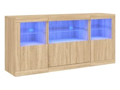 Aparador con luces LED roble Sonoma 142,5x37x67 cm