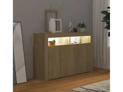 Aparador con luces LED roble Sonoma 115,5x30x75 cm