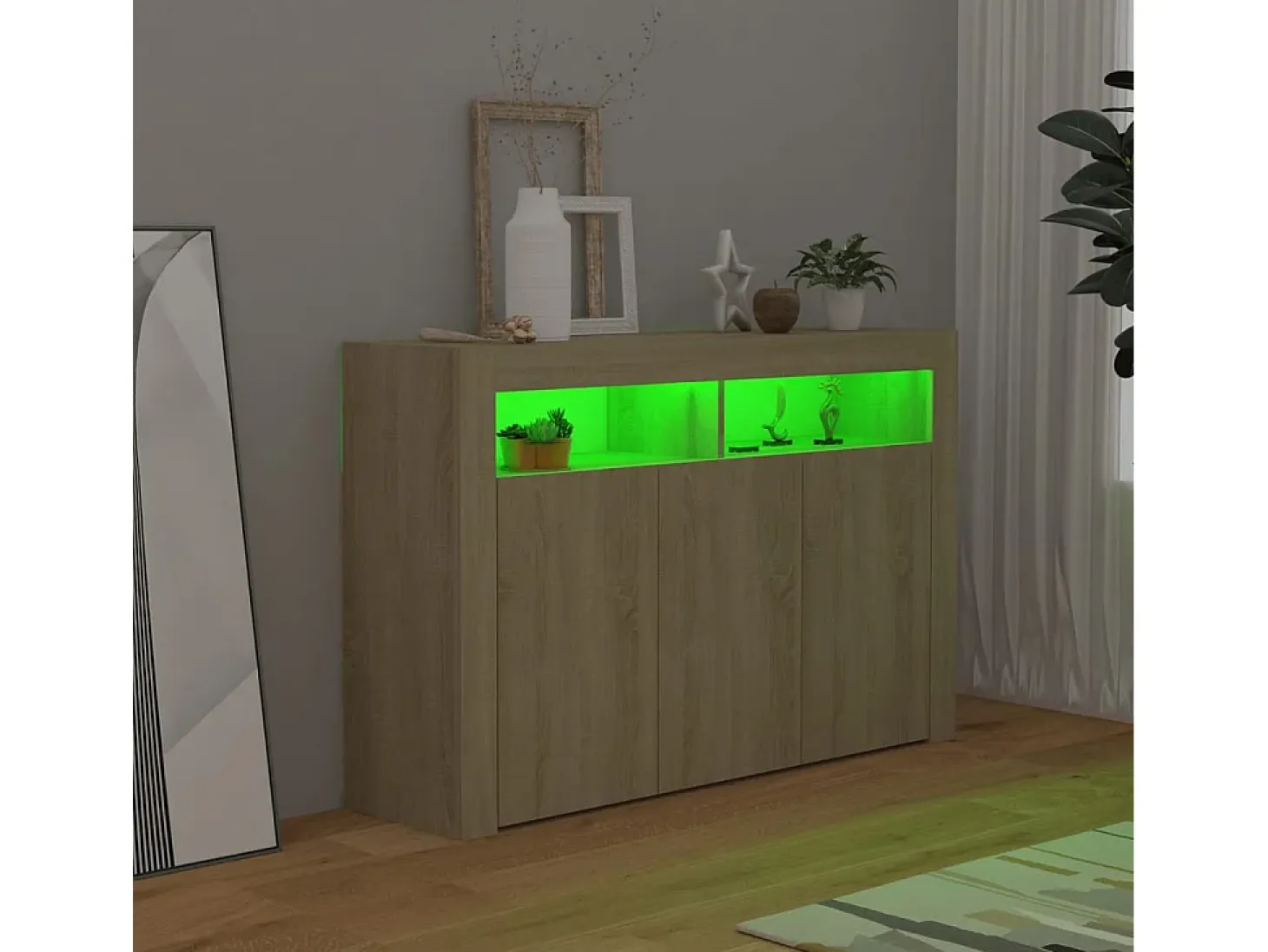 Aparador con luces LED roble Sonoma 115,5x30x75 cm