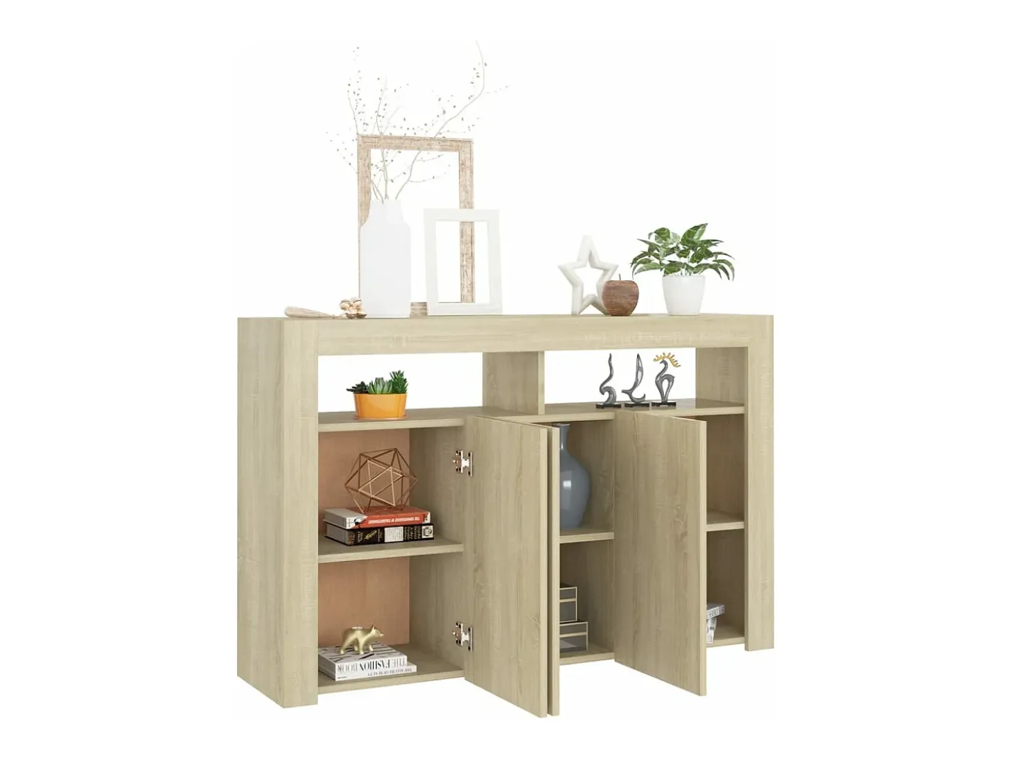 Aparador con luces LED roble Sonoma 115,5x30x75 cm