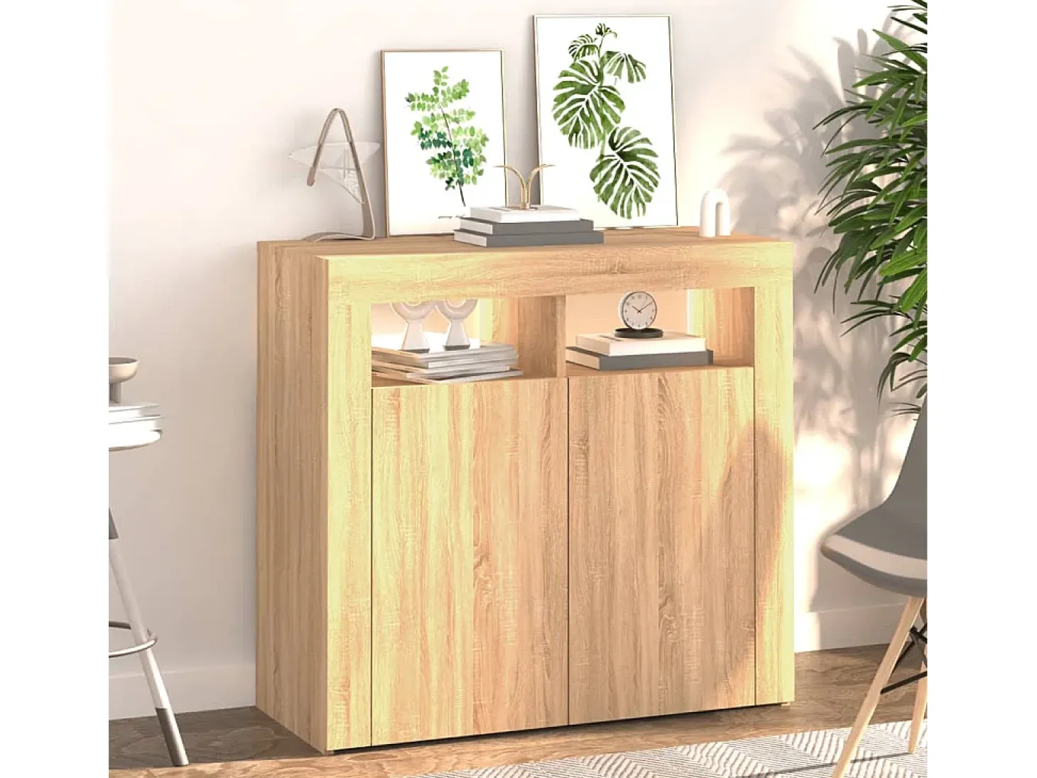 Aparador con luces LED roble Sonoma 80x35x75 cm