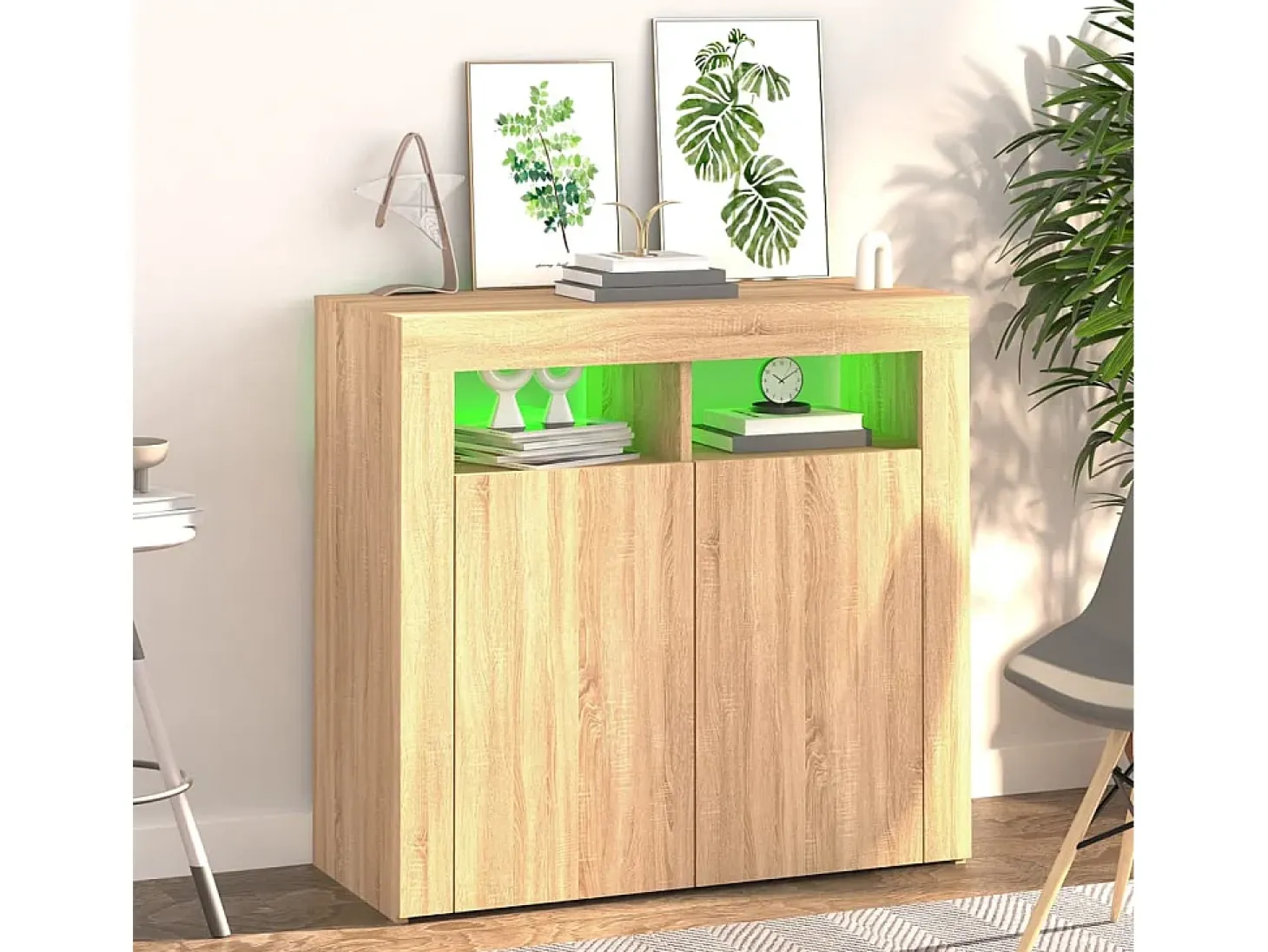 Aparador con luces LED roble Sonoma 80x35x75 cm