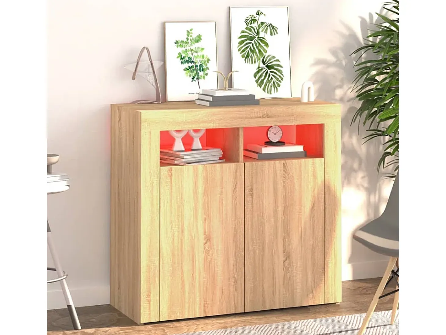 Aparador con luces LED roble Sonoma 80x35x75 cm