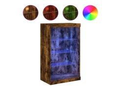 Aparador con luces LED roble ahumado 60,5x37x100 cm