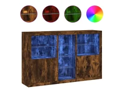 Aparador con luces LED roble ahumado 162x37x100 cm