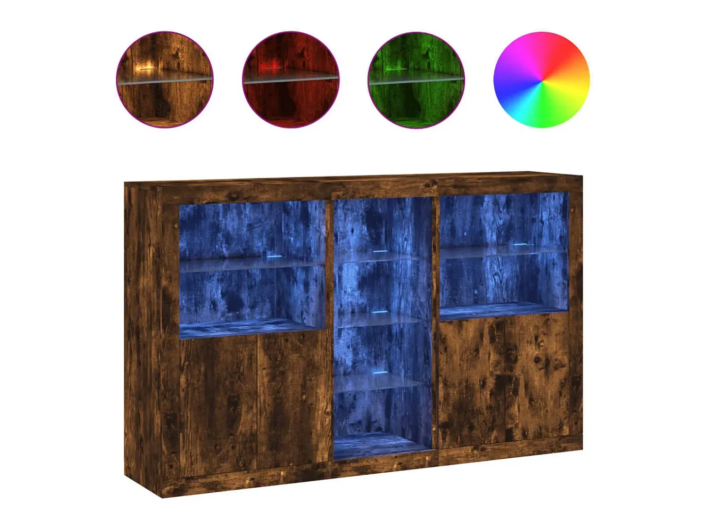 Aparador con luces LED roble ahumado 162x37x100 cm