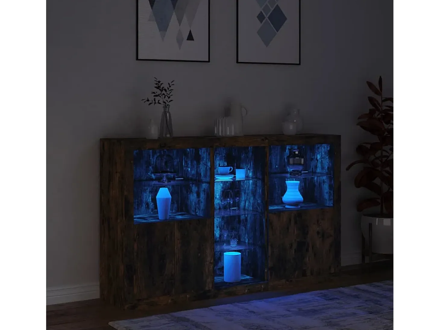 Aparador con luces LED roble ahumado 162x37x100 cm