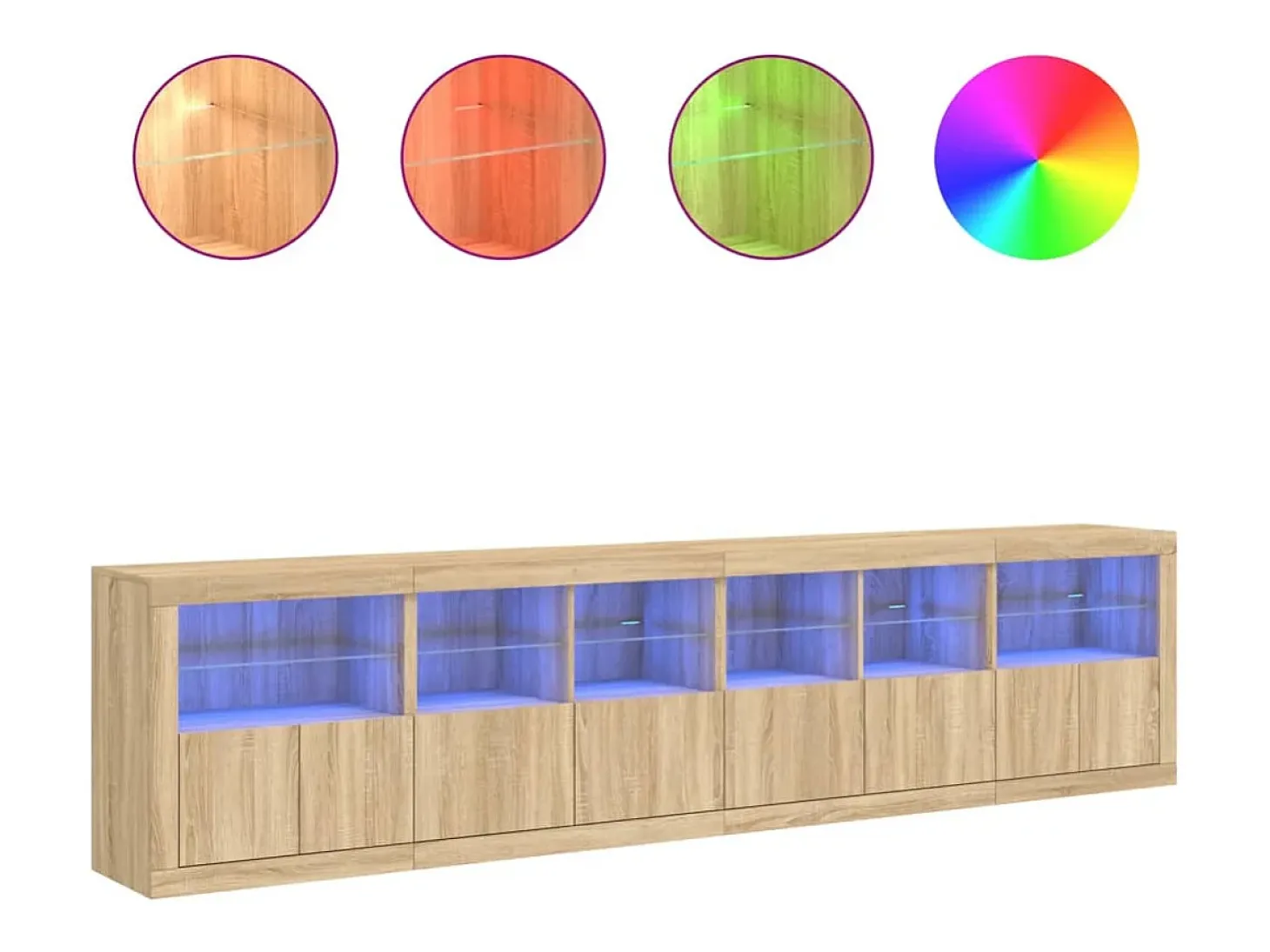 Aparador con luces LED roble Sonoma 283x37x67 cm