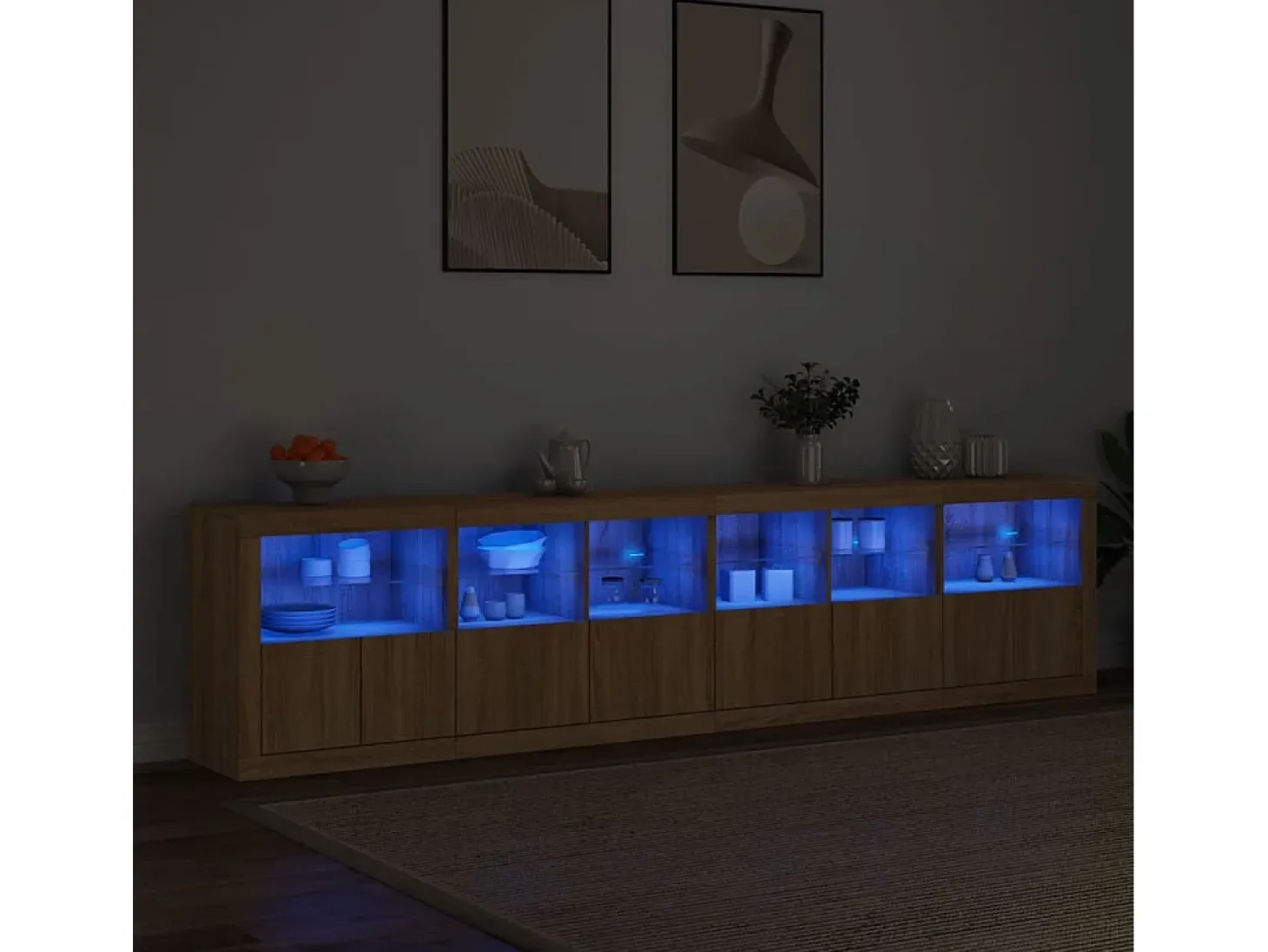 Aparador con luces LED roble Sonoma 283x37x67 cm
