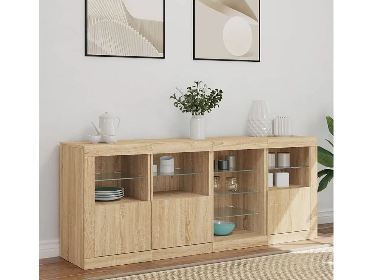 Aparador con luces LED roble Sonoma 164x37x67 cm