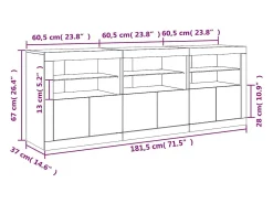 Aparador con luces LED roble Sonoma 181,5x37x67 cm