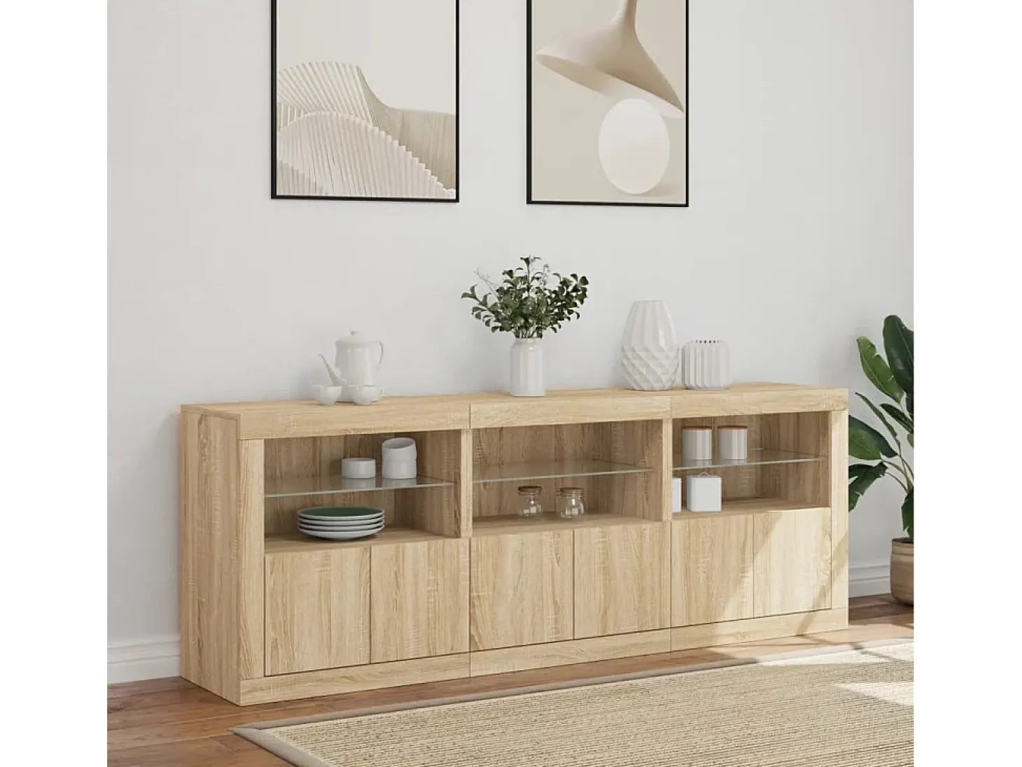 Aparador con luces LED roble Sonoma 181,5x37x67 cm