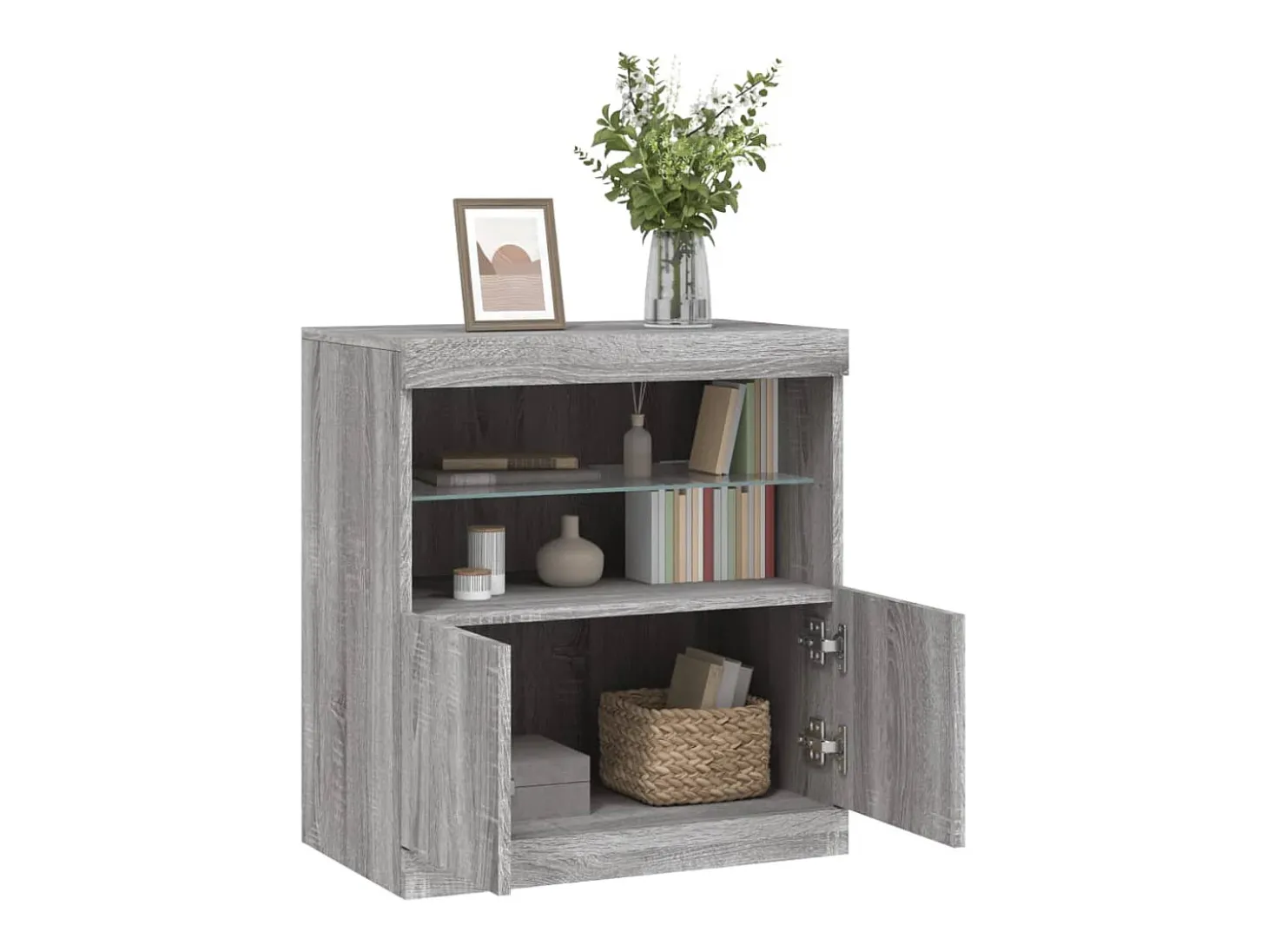 Aparador con luces LED Sonoma gris 60x37x67 cm