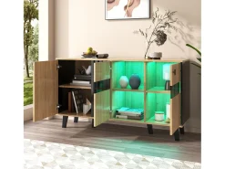 Aparador con luz LED - Cómoda moderna de 3 puertas con cristal - Color madera