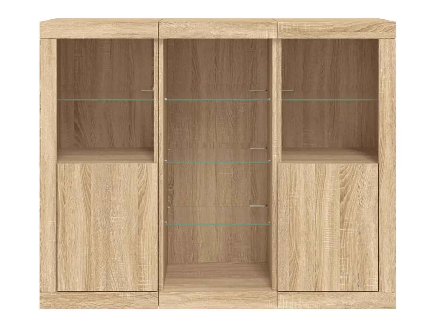 Aparador con luz LED 3 piezas madera de ingeniería roble sonoma