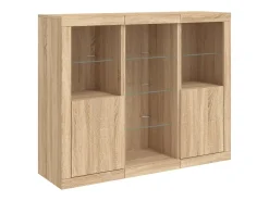 Aparador con luz LED 3 piezas madera de ingeniería roble sonoma