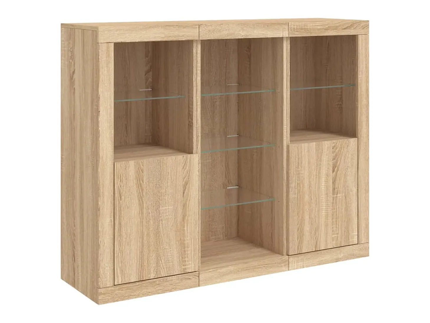 Aparador con luz LED 3 piezas madera de ingeniería roble sonoma