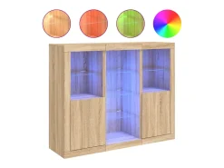 Aparador con luz LED 3 piezas madera de ingeniería roble sonoma