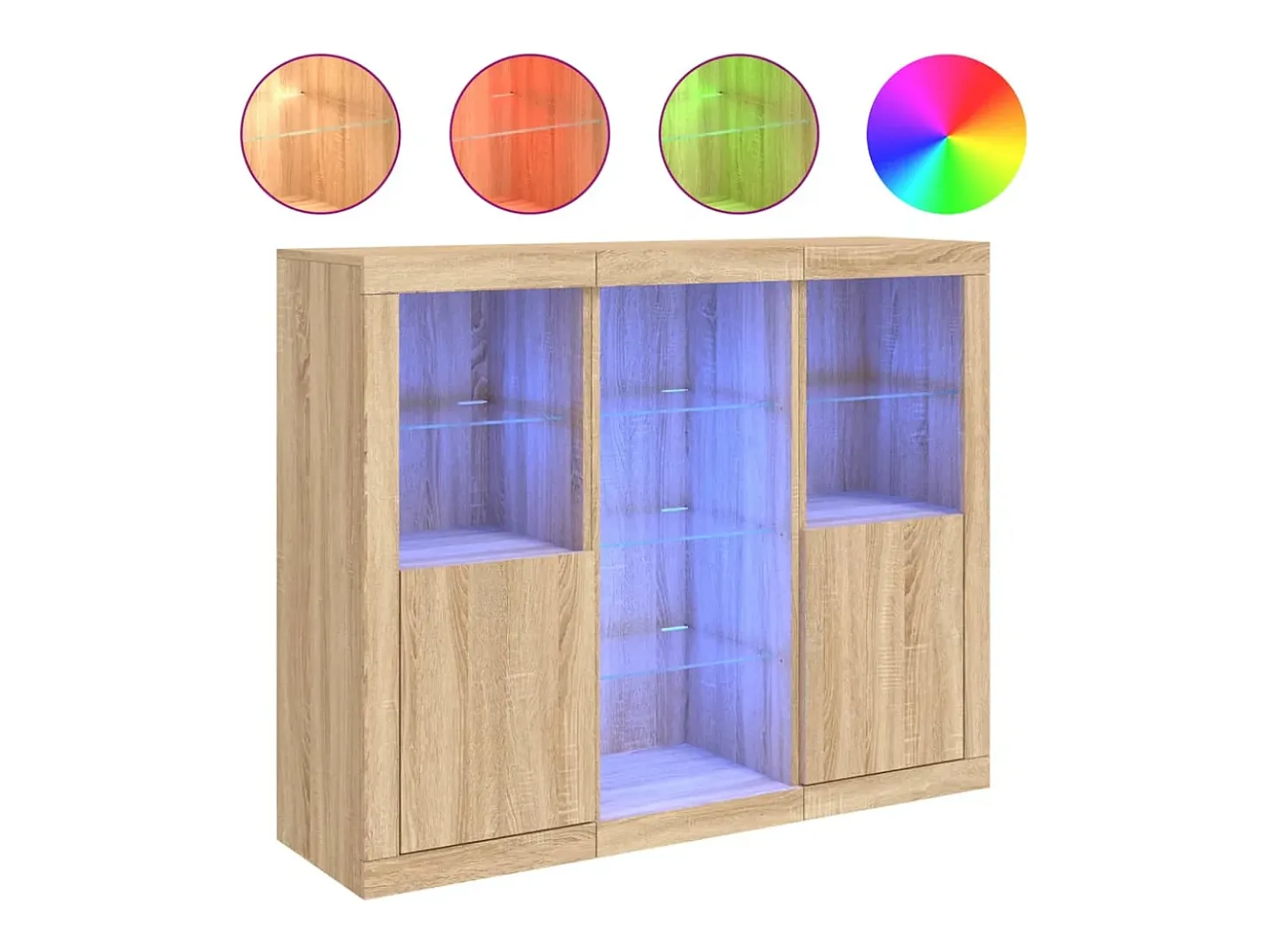 Aparador con luz LED 3 piezas madera de ingeniería roble sonoma