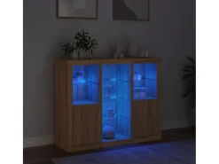Aparador con luz LED 3 piezas madera de ingeniería roble sonoma