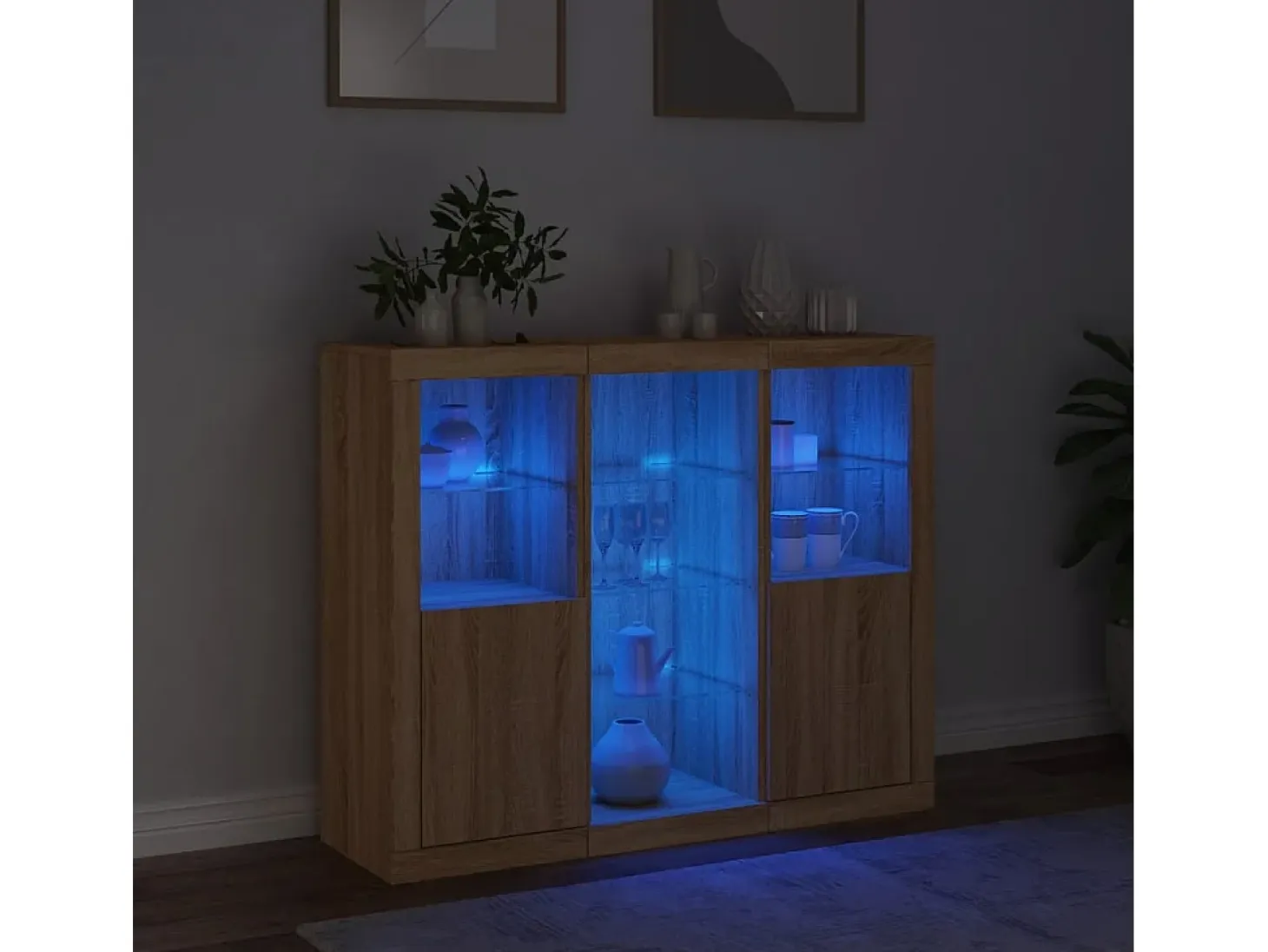 Aparador con luz LED 3 piezas madera de ingeniería roble sonoma