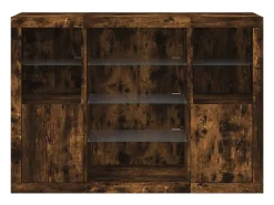 Aparador con luz LED 3 piezas madera de ingeniería roble ahumado