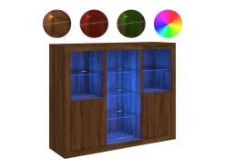 Aparador con luz LED 3 piezas madera de ingeniería marrón roble