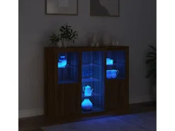 Aparador con luz LED 3 piezas madera de ingeniería marrón roble