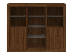 Aparador con luz LED 3 piezas madera de ingeniería marrón roble