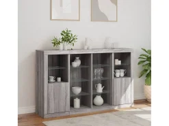 Aparador con luz LED 3 pzas madera de ingeniería gris Sonoma