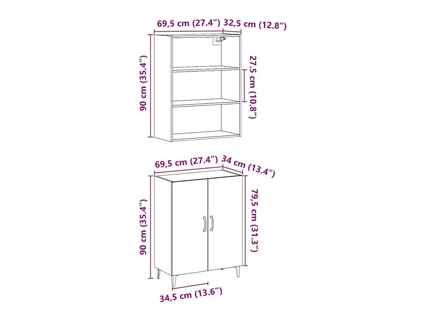 Aparador con mueble de pared, roble artesanal, madera de ingeniería.