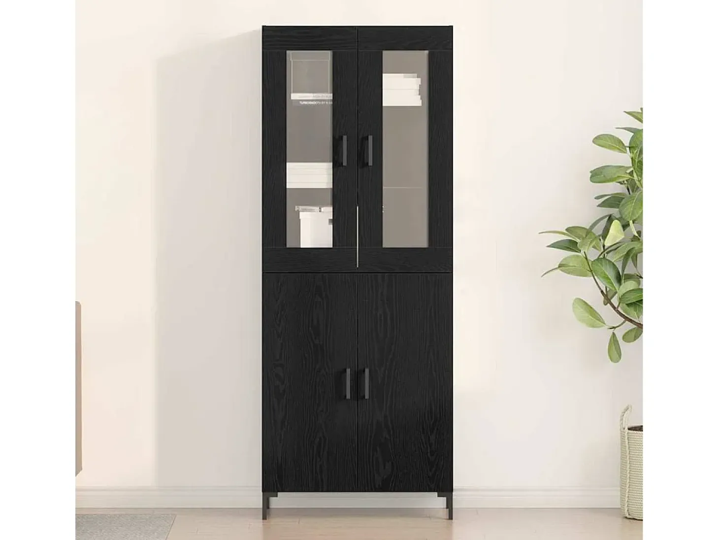 Aparador con mueble de pared en roble negro fabricado en aglomerado.