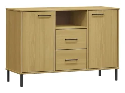Aparador con patas de metal Marrón 113x40x77 cm Madera maciza OSLO