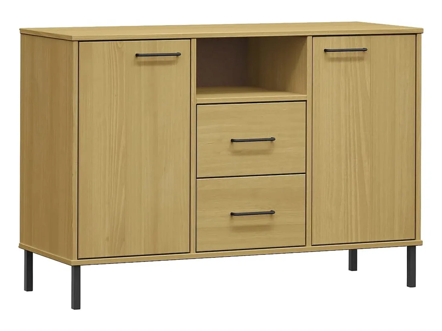 Aparador con patas de metal Marrón 113x40x77 cm Madera maciza OSLO
