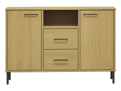 Aparador con patas de metal Marrón 113x40x77 cm Madera maciza OSLO