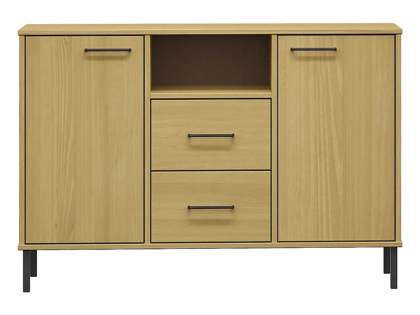 Aparador con patas de metal Marrón 113x40x77 cm Madera maciza OSLO