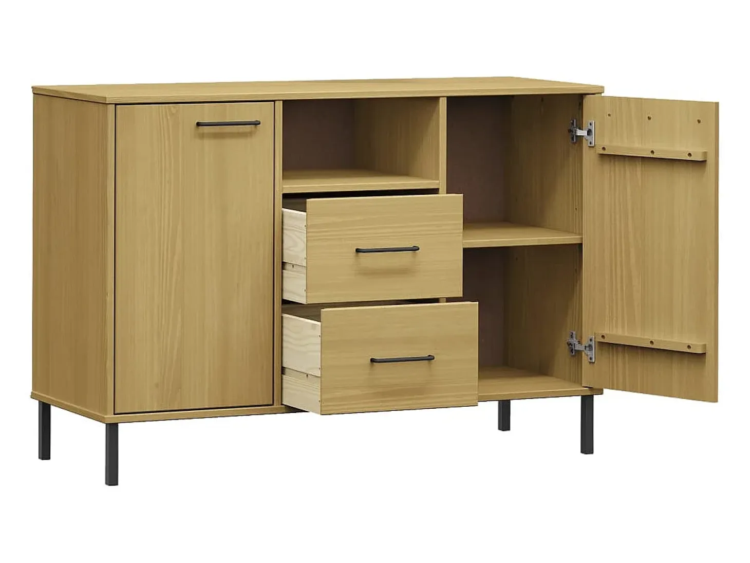 Aparador con patas de metal Marrón 113x40x77 cm Madera maciza OSLO