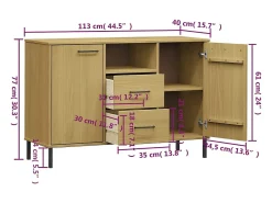 Aparador con patas de metal Marrón 113x40x77 cm Madera maciza OSLO