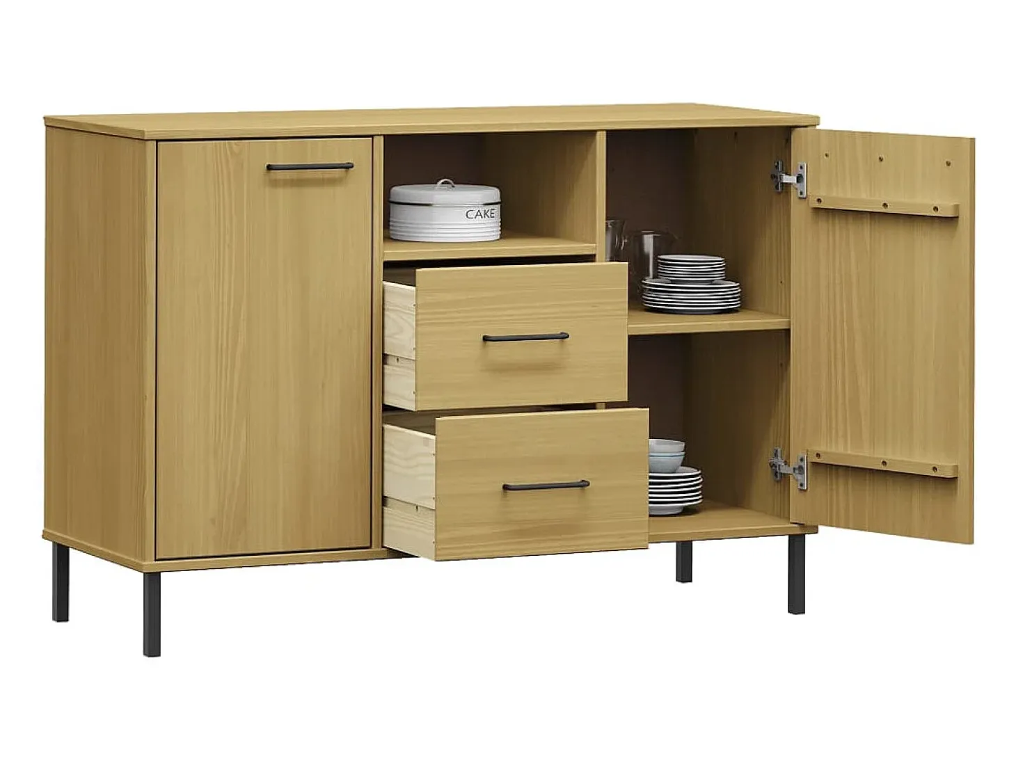 Aparador con patas de metal Marrón 113x40x77 cm Madera maciza OSLO