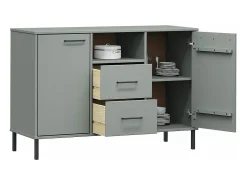Aparador con patas metal OSLO madera maciza gris 113x40x77 cm