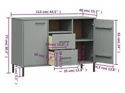 Aparador con patas metal OSLO madera maciza gris 113x40x77 cm