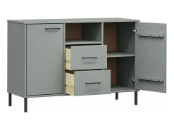 Aparador con patas metal OSLO madera maciza gris 113x40x77 cm