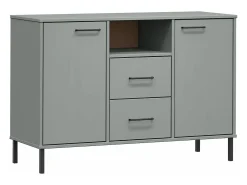 Aparador con patas metal OSLO madera maciza gris 113x40x77 cm