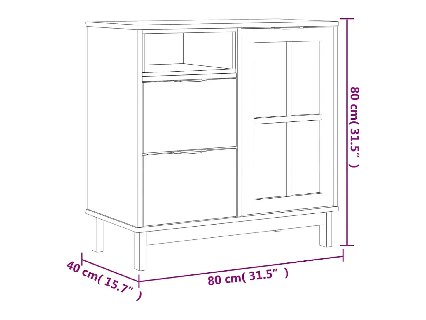 Aparador con puerta de vidrio FLAM madera de pino 80x40x80 cm