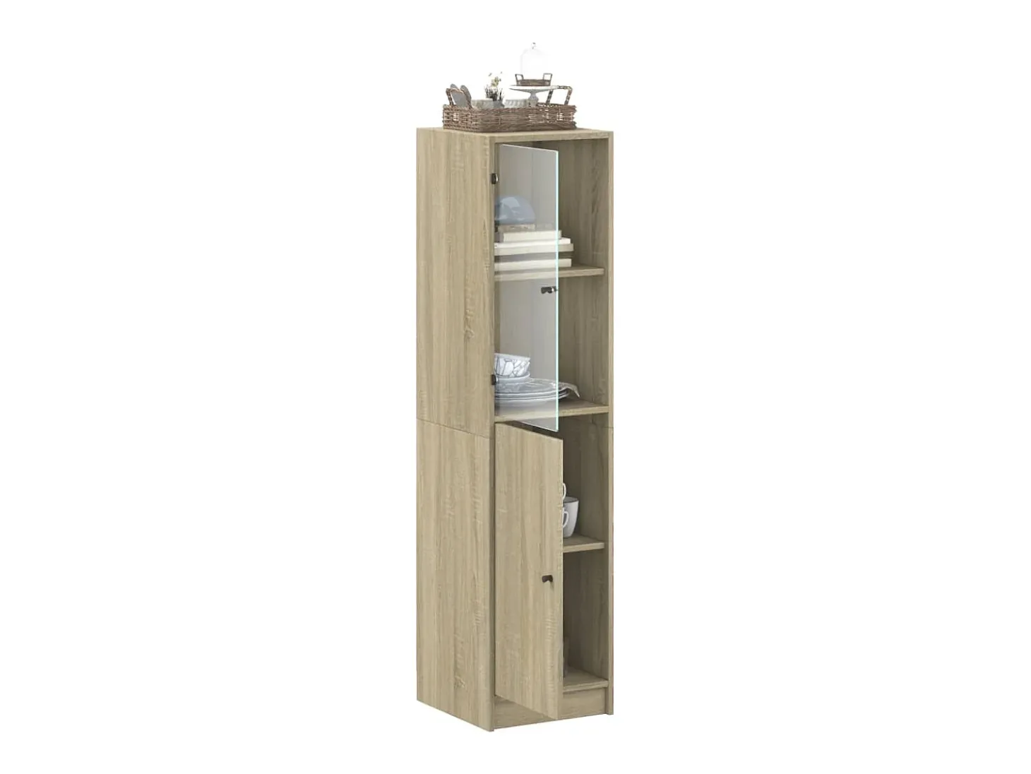 Aparador con puerta de vidrio roble Sonoma 35x37x142 cm ES749866